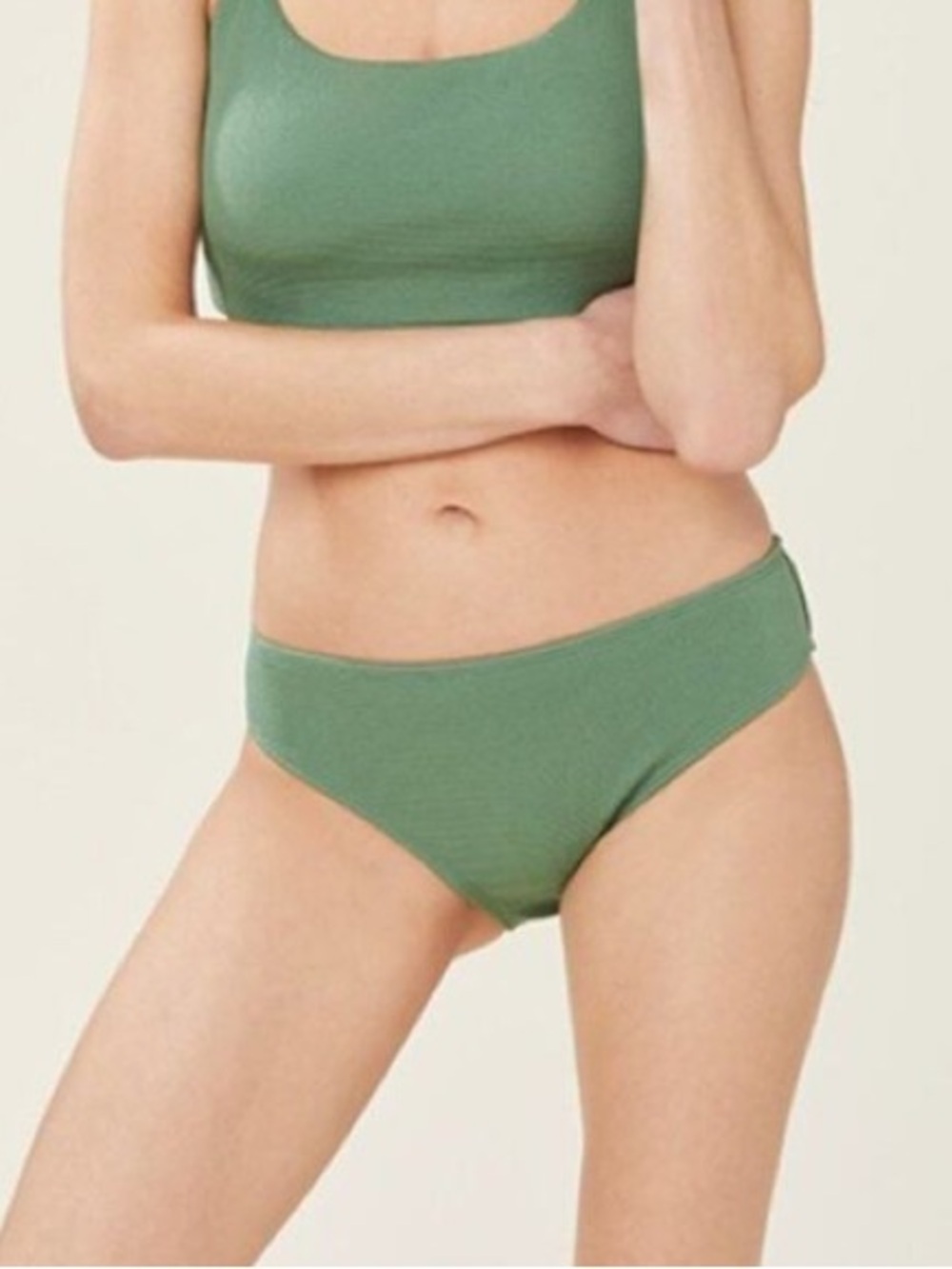 Andie Bikini Bottom Swimsuit Sea Green Textured Low Rise Beach Tropical Costal M